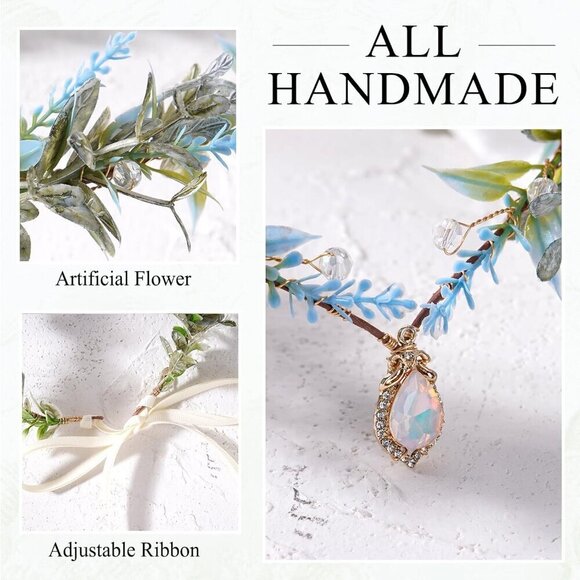 Blue Flower Elf Crown Fairy Headpiece for Cosplay Renaissance Festival Women